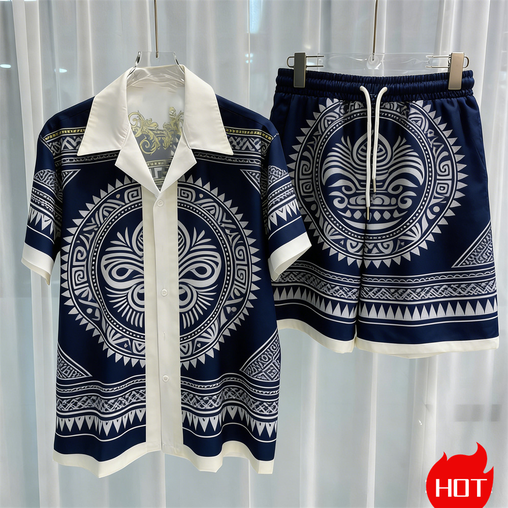 Summer Vacation Clothing Men - 夏のメンズシャツセット 3Dココナッツツリー柄 ポリエステル製 ツーピースシャツセット ハワイアンシャツ バケーション