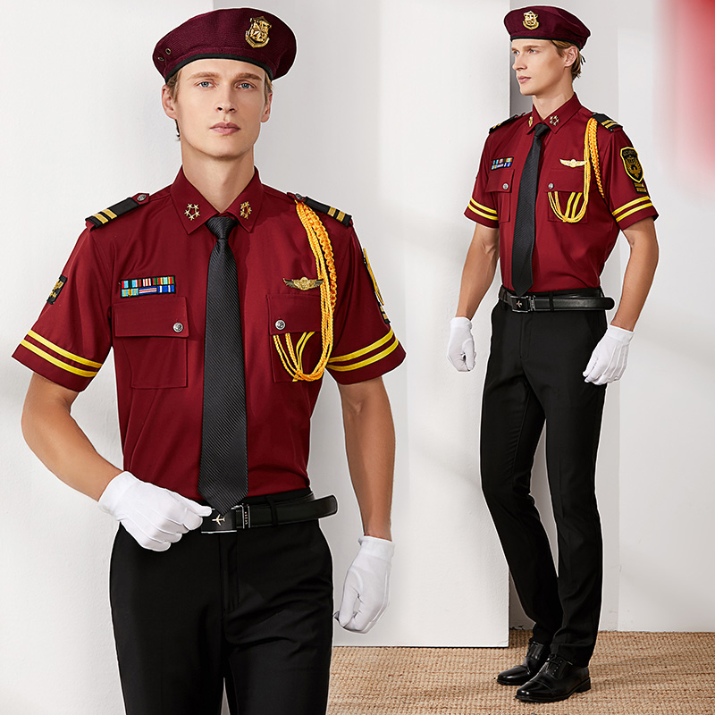 Summer Clothing Images - 物件コンシェルジュサービス用制服。シャツとパンツのセット。夏用の警備服。半袖または長袖、スクエアカラーのシャツ。