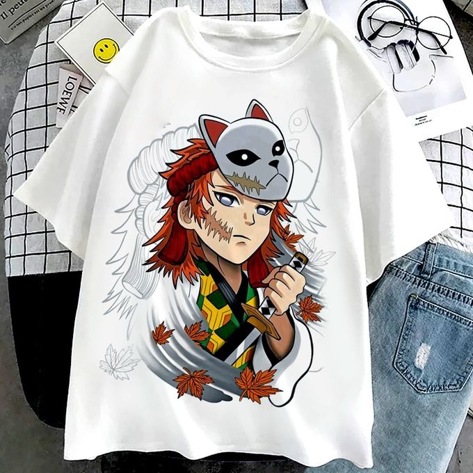 Summer Clothing Images - 2026年夏 ゴーストの刃が鳴るウサギの古典的なイメージテーマ 100%コットン プリント ルーズTシャツ 男の子と女の子向け