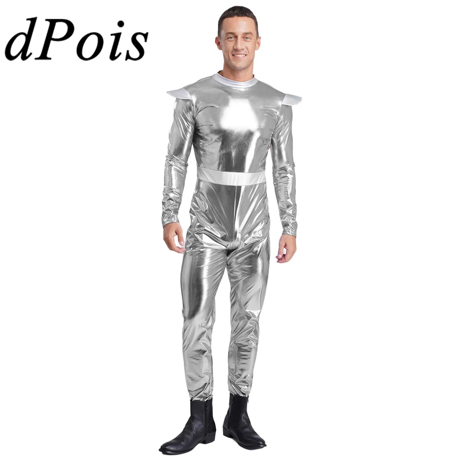 Summer Vacation Clothing Men - シルバー大人用エイリアンコスプレ衣装メンズロボットジャンプスーツ宇宙飛行士宇宙衣装ロールプレイパフォーマンスフェスティバル衣装