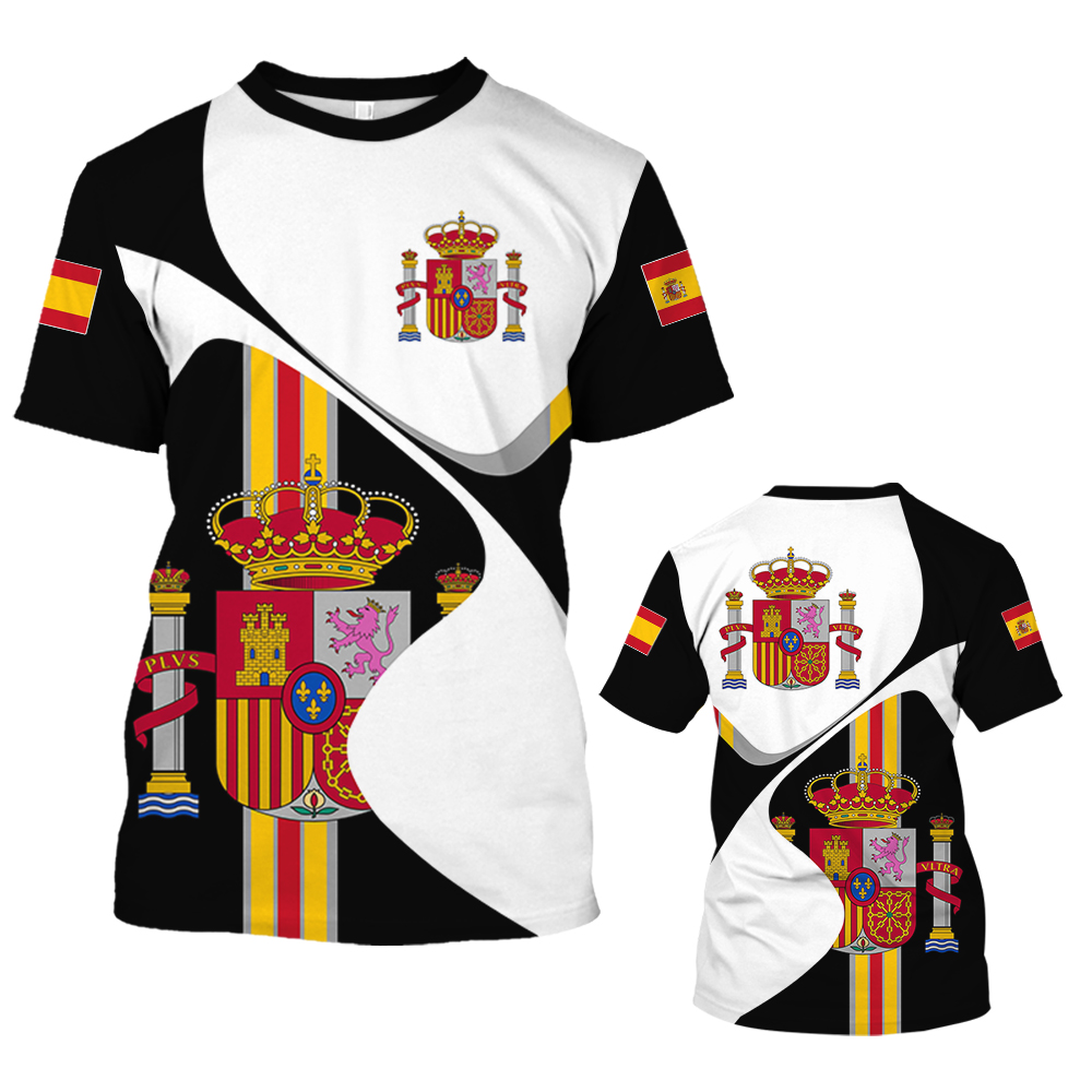 Summer Clothing In Spanish - 男性用スペイン国旗の半袖Tシャツ,3Dスペイン国旗プリントの服
