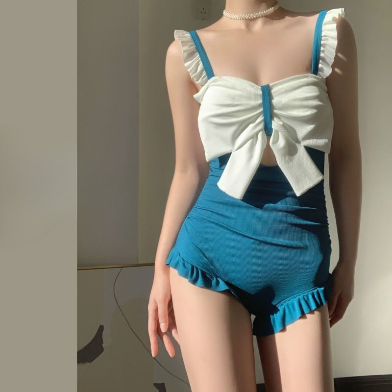 Swimsuit One Piece - かわいい蝶結びディテール水着レディースエレガントな背中の開いたワンピース水着ソフトパステルカラー水着水活動用