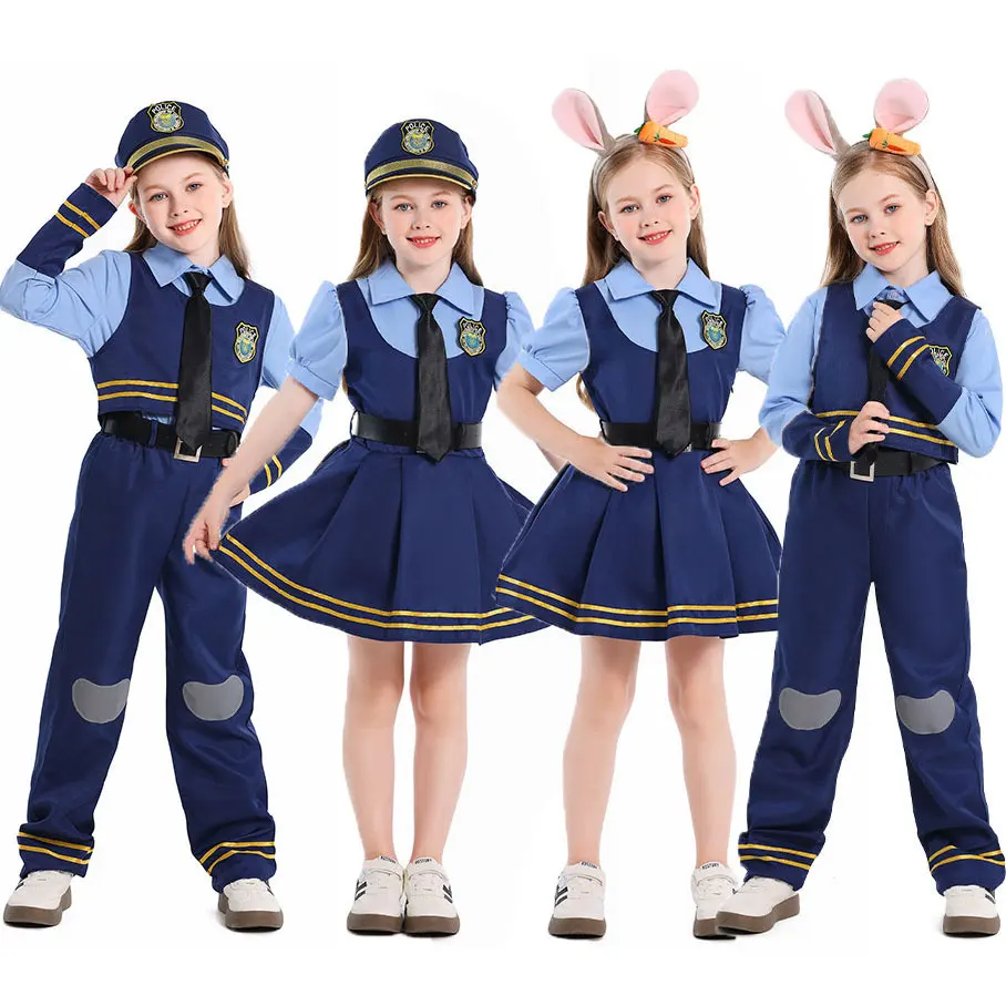 Summer Vacation Clothing Men - 女の子用コスプレ ジュディ・ホップス 警察官コスチューム 子供用 バニーポリス衣装 フルセット