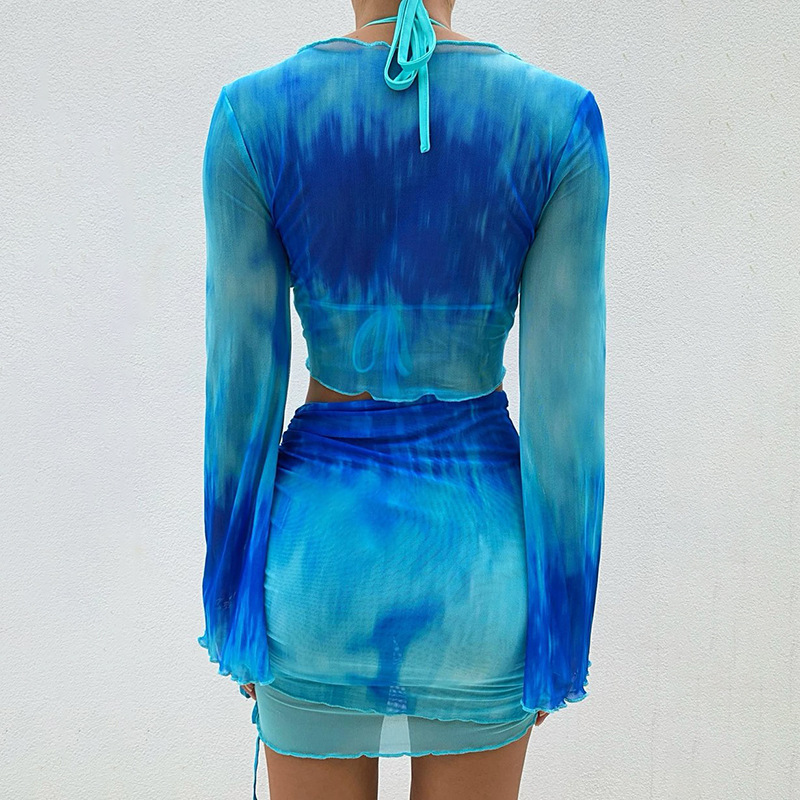 Nsangu セクシーなツーピースセットブルータイダイメッシ - Summer Vacation Clothing Women のレビューと価格