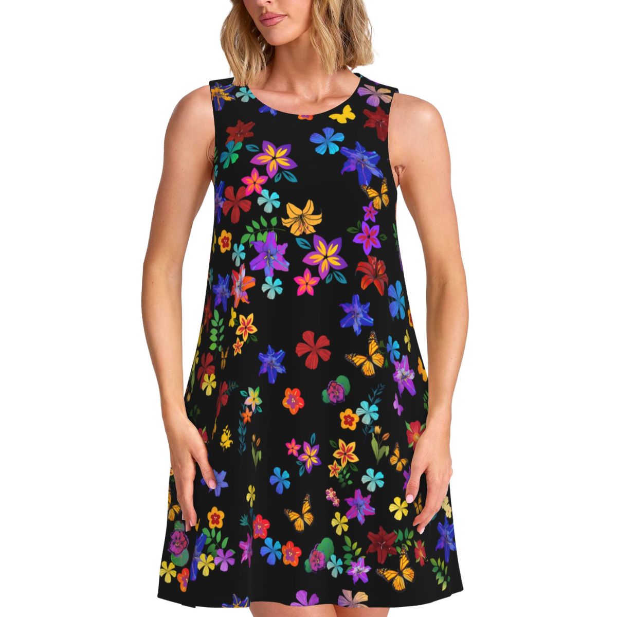 華やかな花柄カジュアルドレス カラフルな花柄 エレガントなド - Summer Clothing Ideas For Women のレビューと価格