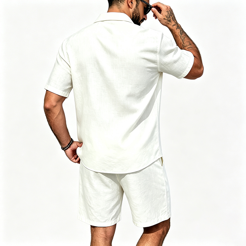 男性リネンツーピース衣装半袖ラペルボタンシャツ弾性ドロースト - Summer Clothing Haul のレビューと価格