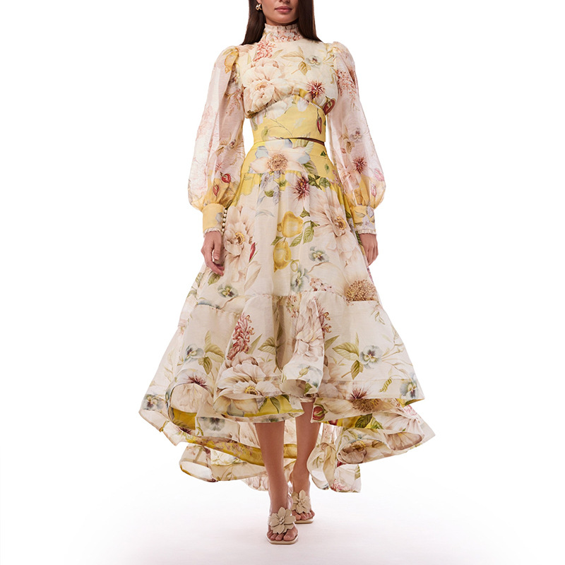 夏の花柄プリントホリデー2ピースセットスタンドカラー長袖トッ - Summer Vacation Clothing Women のレビューと価格