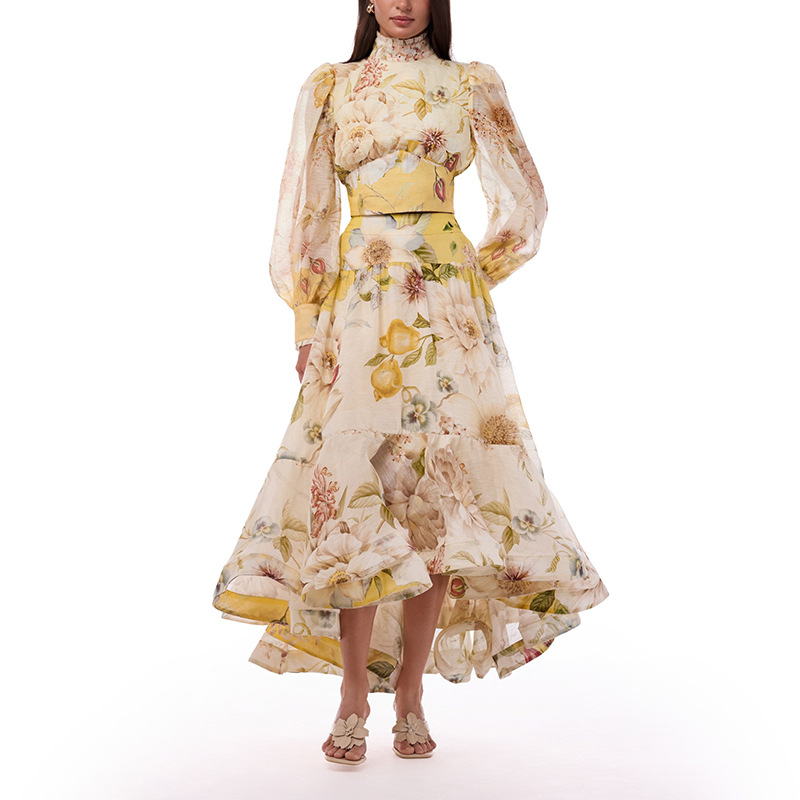 夏の花柄プリントホリデー2ピースセットスタンドカラー長袖トッ - Summer Vacation Clothing Women のレビューと価格