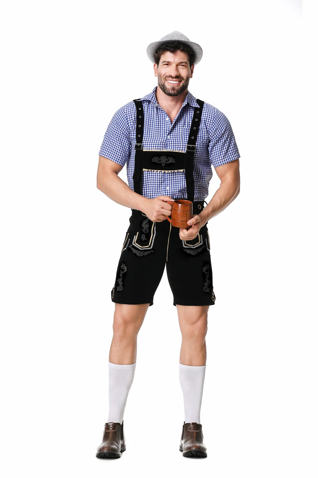 男性ドイツオクトーバーフェストレーダーホーゼン衣装半袖サスペ - Summer Vacation Clothing Men のレビューと価格