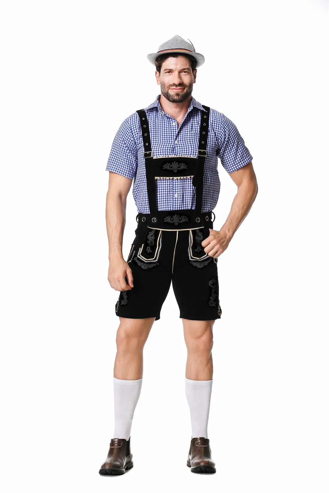 男性ドイツオクトーバーフェストレーダーホーゼン衣装半袖サスペ - Summer Vacation Clothing Men のレビューと価格