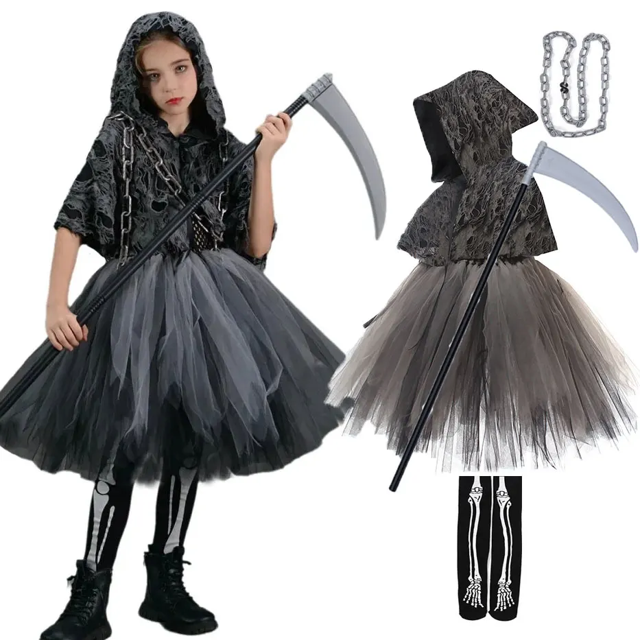 子供用ハロウィンコスプレ怖い死神コスチューム女の子用チュチュ - Summer Vacation Clothing Men のレビューと価格