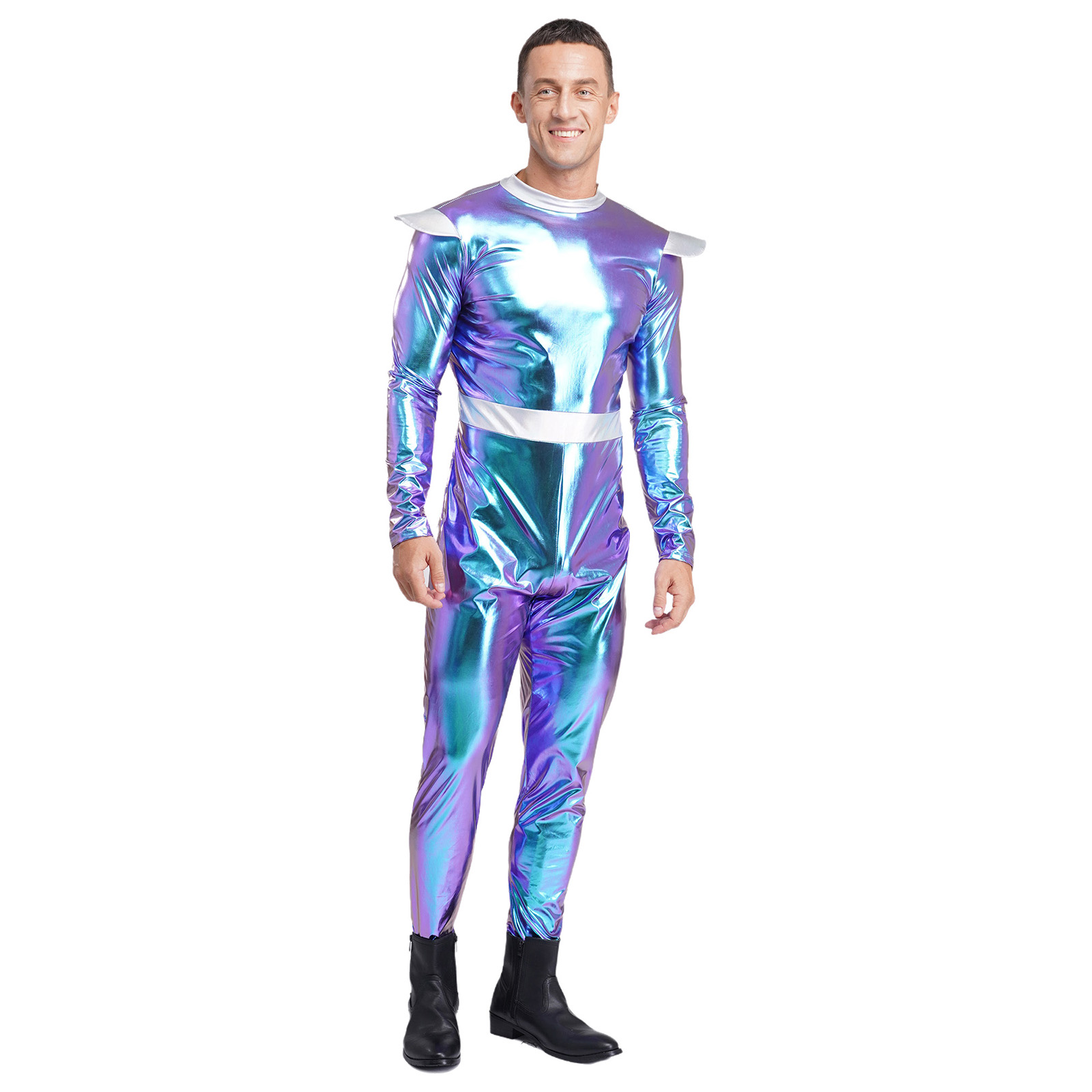 シルバー大人用エイリアンコスプレ衣装メンズロボットジャンプス - Summer Vacation Clothing Men のレビューと価格