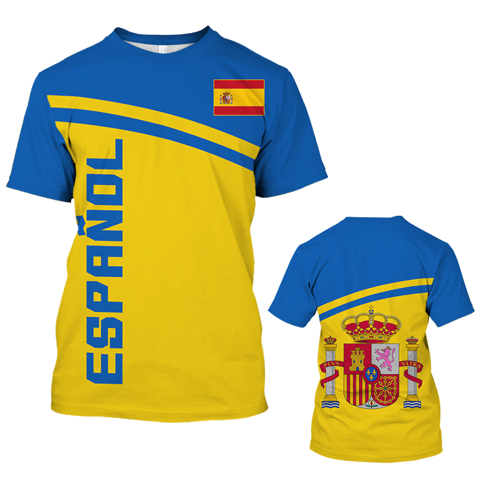 男性用スペイン国旗の半袖Tシャツ,3Dスペイン国旗プリントの - Summer Clothing In Spanish のレビューと価格