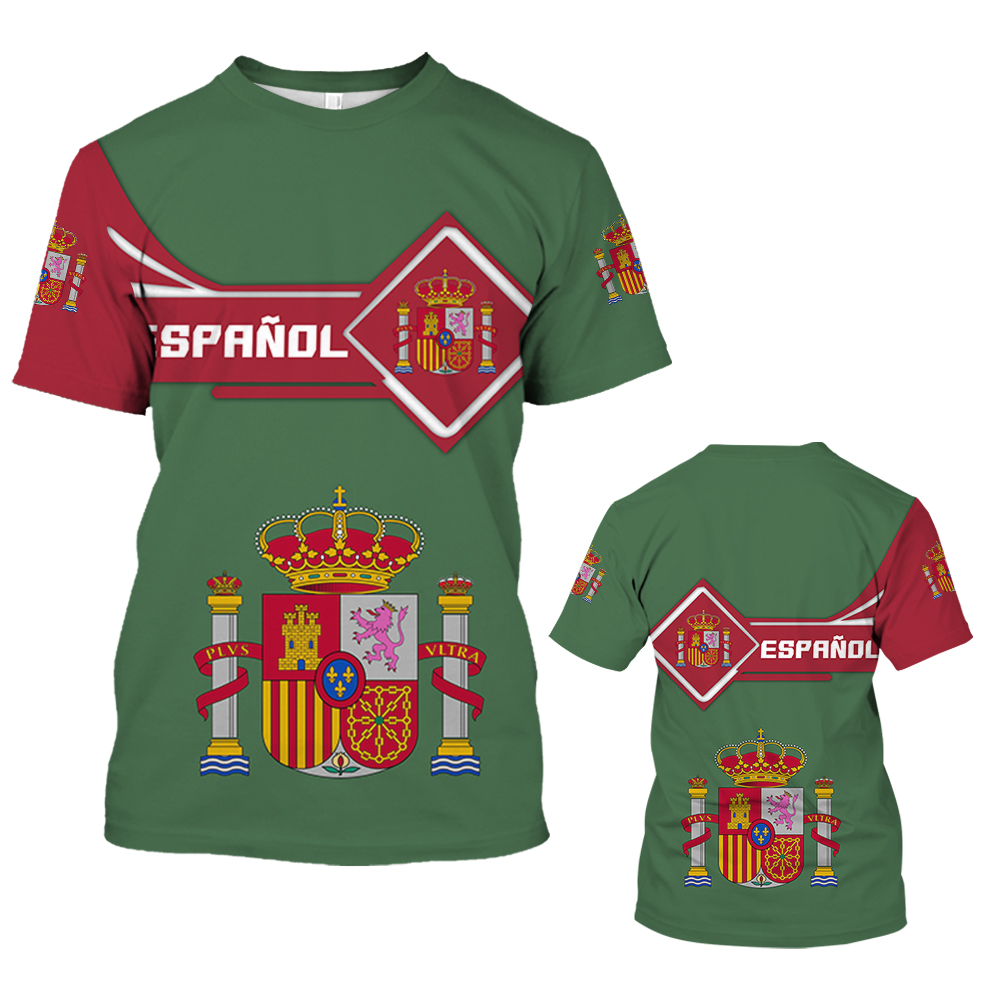 男性用スペイン国旗の半袖Tシャツ,3Dスペイン国旗プリントの - Summer Clothing In Spanish のレビューと価格