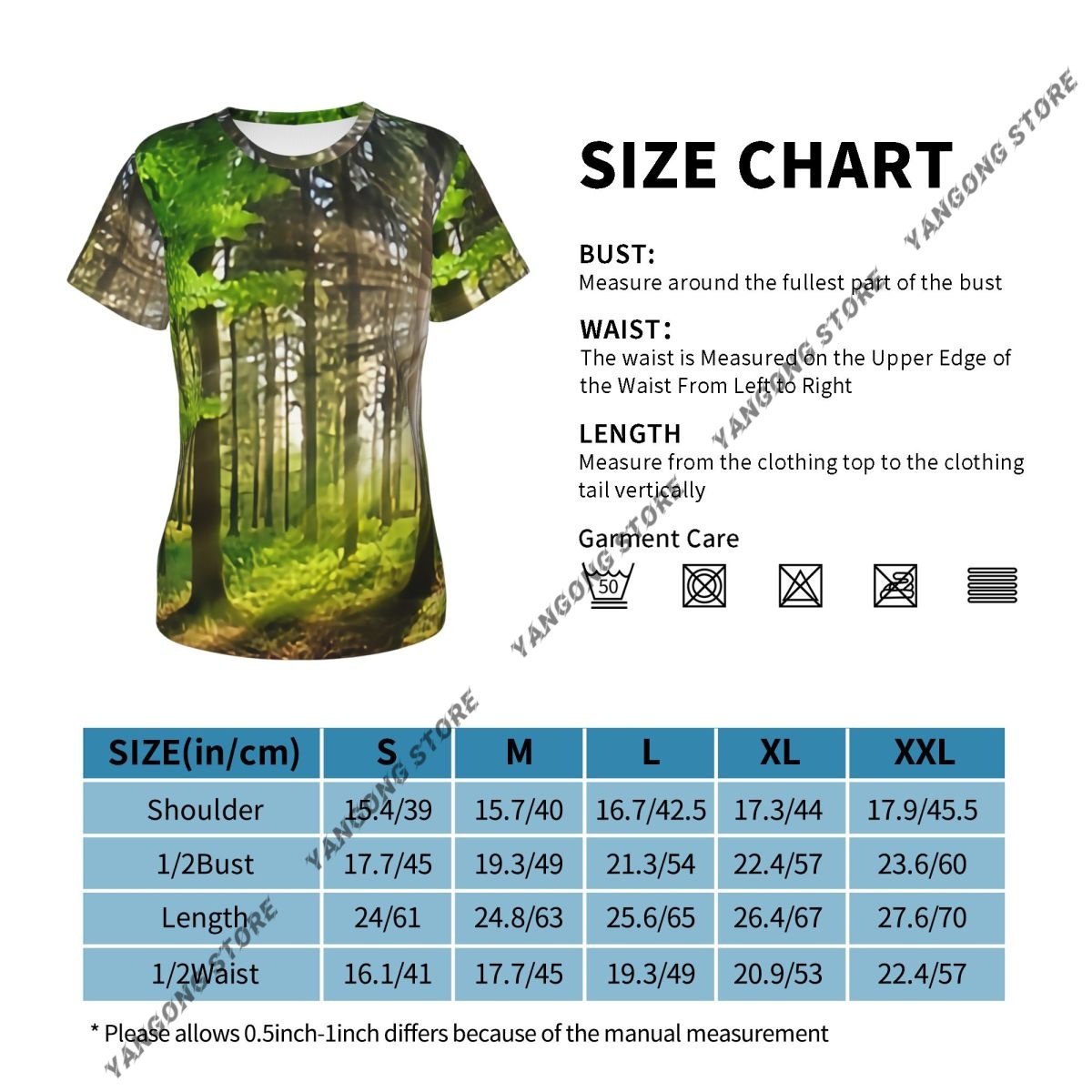 レディース半袖パノラマ風景太陽光線輝く森カジュアル Tシャツ - Summer Rays Clothing のレビューと価格