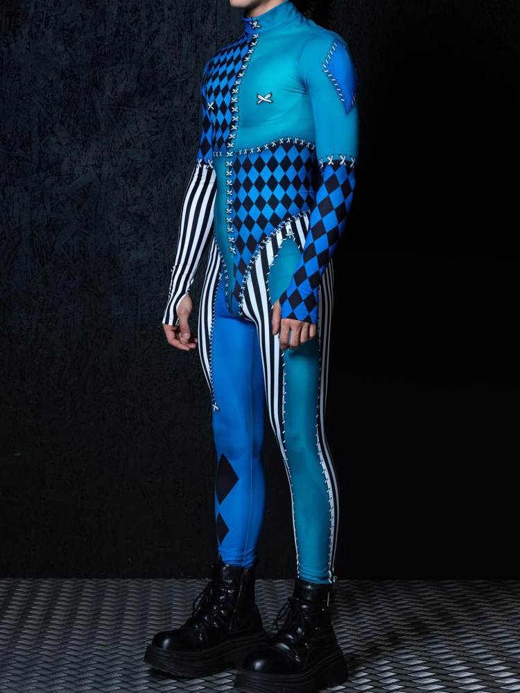 男性用のカラフルなピエロロボットコスプレジャンプスーツ,カラ - Summer Vacation Clothing Men のレビューと価格