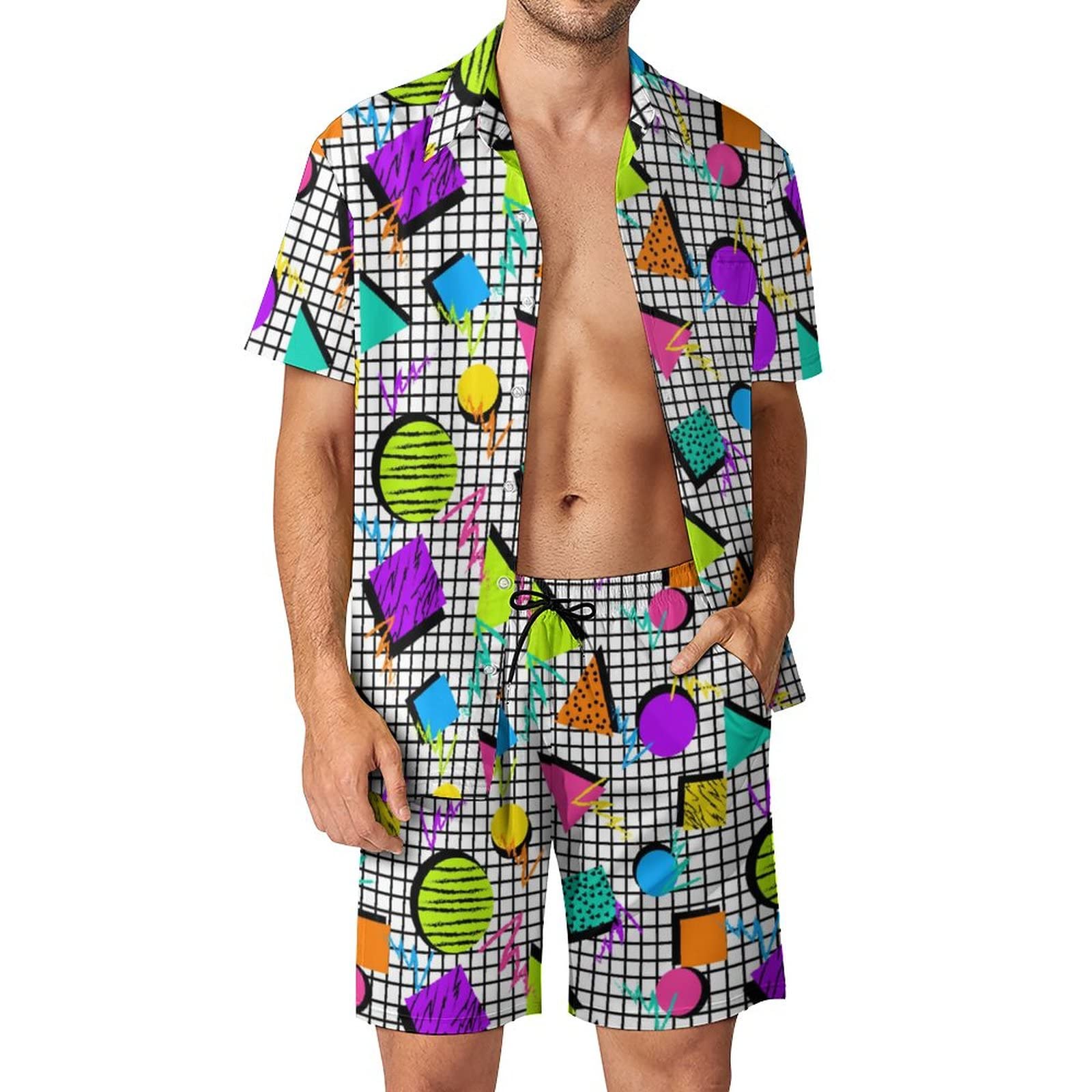 夏用不規則幾何学模様3Dプリントメンズシャツセットファッショ - Summer Clothing Haul のレビューと価格