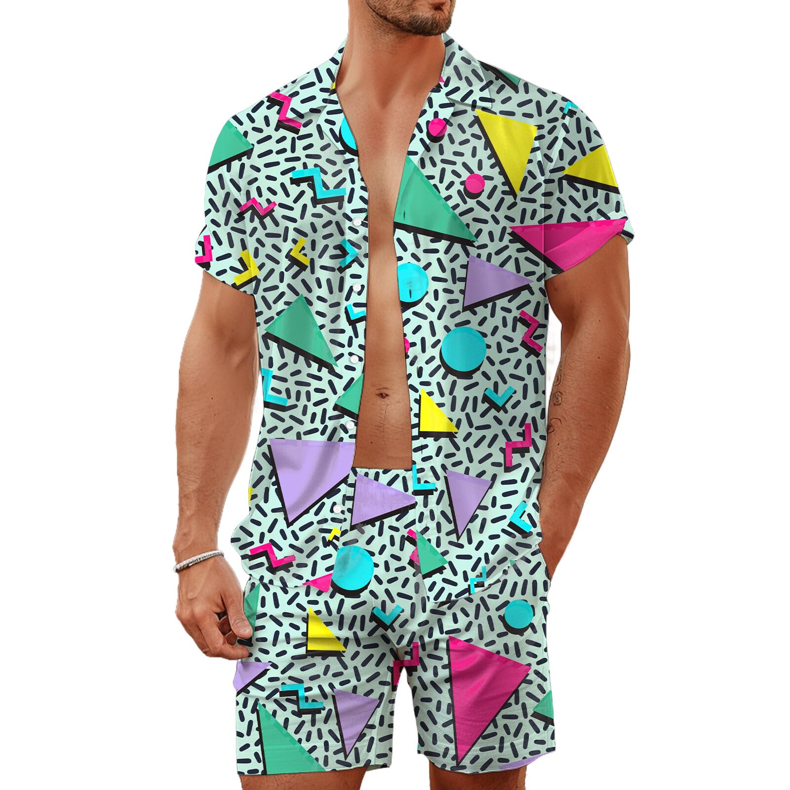 夏用不規則幾何学模様3Dプリントメンズシャツセットファッショ - Summer Clothing Haul のレビューと価格