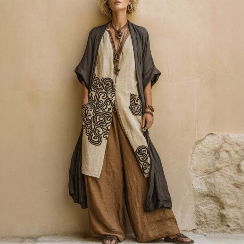 ボヘミアン風オープンフロント着物幾何学模様プリントポケットト - Summer Vacation Clothing Women のレビューと価格