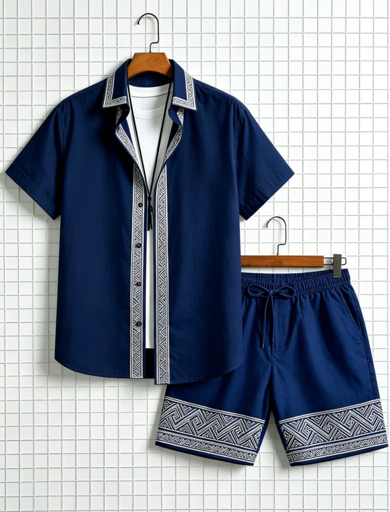 メンズエスニック柄プリント半袖シャツとショートパンツのセット - Summer Clothing Haul のレビューと価格