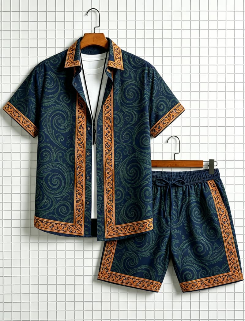 メンズエスニック柄プリント半袖シャツとショートパンツのセット - Summer Clothing Haul のレビューと価格