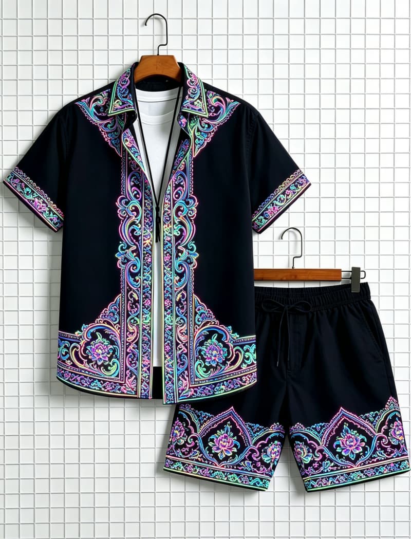 メンズエスニック柄プリント半袖シャツとショートパンツのセット - Summer Clothing Haul のレビューと価格