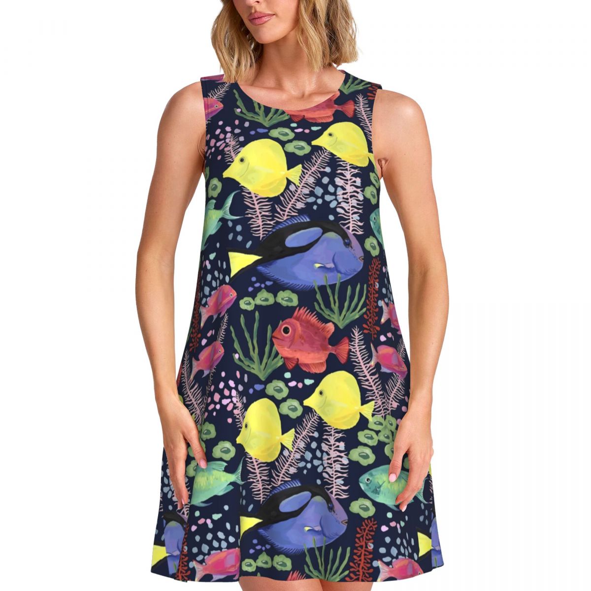 海水魚水槽柄 カラフルな海をイメージしたノースリーブのエレガ - Summer Clothing Ideas For Women のレビューと価格