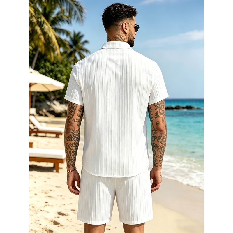 2メンズサマーカジュアルスーツセット、キューバカラーシャツ+ - Summer Vacation Clothing Men のレビューと価格