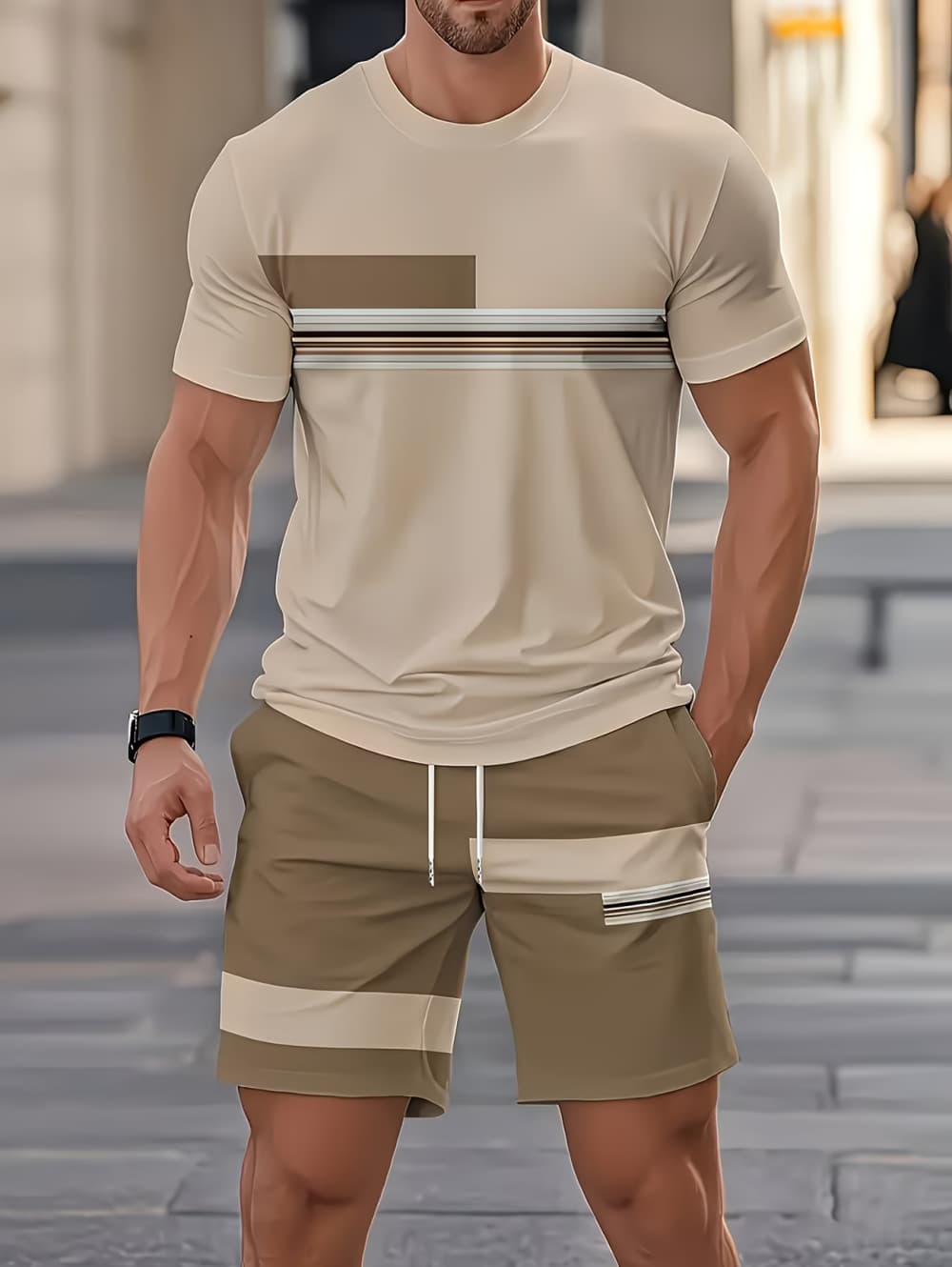 メンズサマーセット面白い3Dストライププリント半袖Tシャツ+ - Summer Clothing Haul のレビューと価格