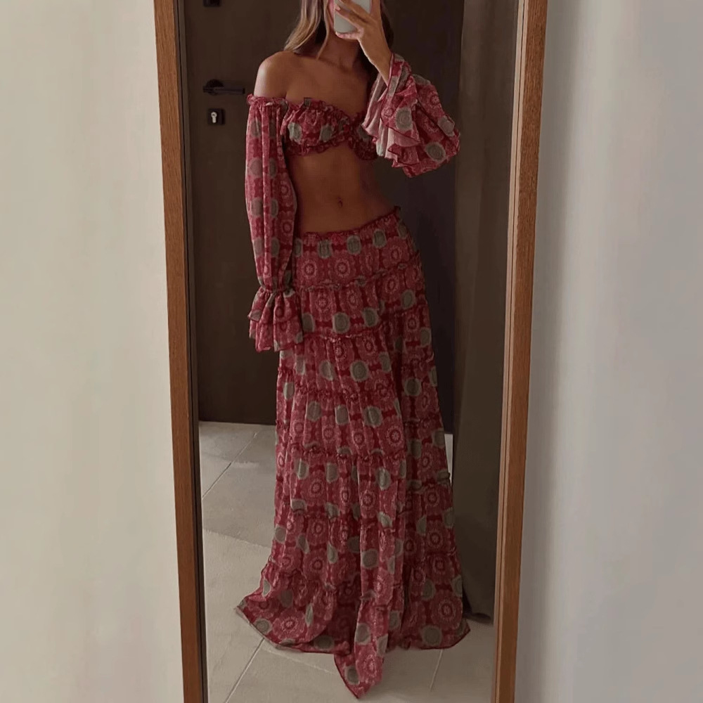 ヴィンテージプリントスカートツーピースセット レディース セ - Summer Vacation Clothing Women のレビューと価格