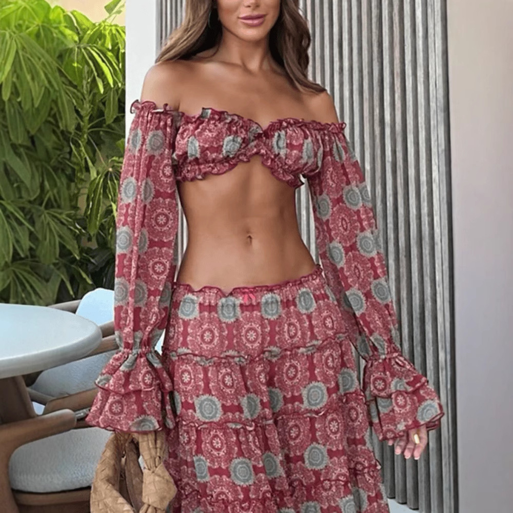 ヴィンテージプリントスカートツーピースセット レディース セ - Summer Vacation Clothing Women のレビューと価格