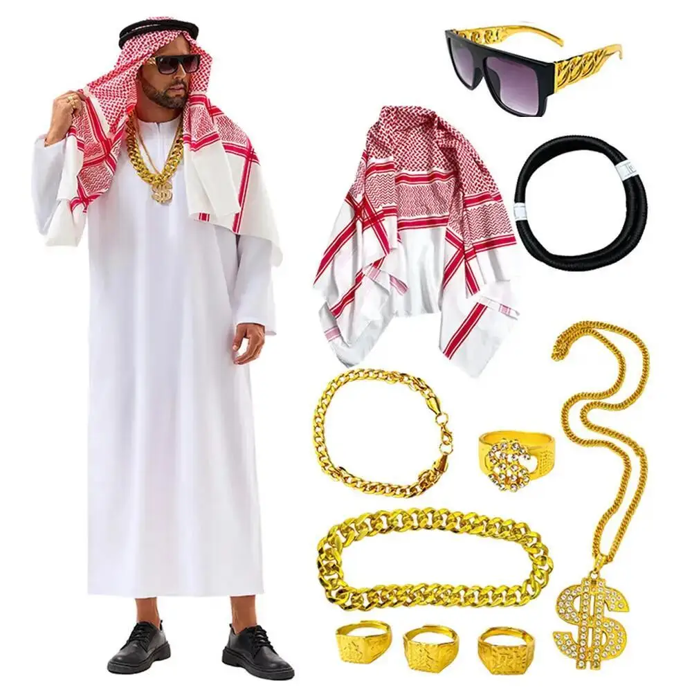 アラビア風ドバイコスチュームUAEシェイクコスプレ白いローブ - Summer Vacation Clothing Men のレビューと価格