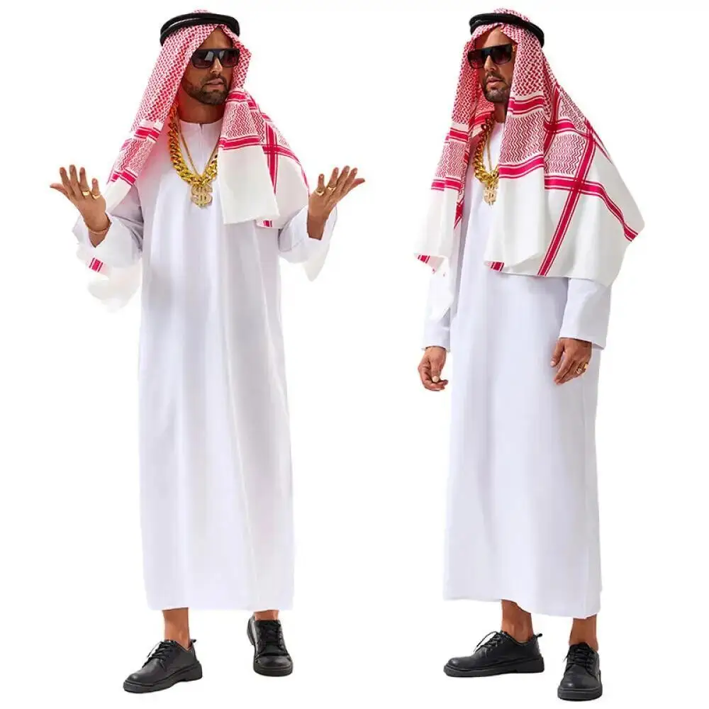 アラビア風ドバイコスチュームUAEシェイクコスプレ白いローブ - Summer Vacation Clothing Men のレビューと価格