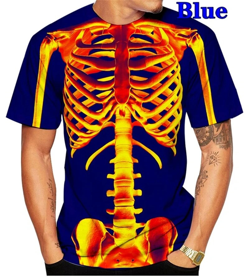 男性用スカルホラーTシャツ,スケルトン,パンク,レイオスボデ - Summer Rays Clothing のレビューと価格