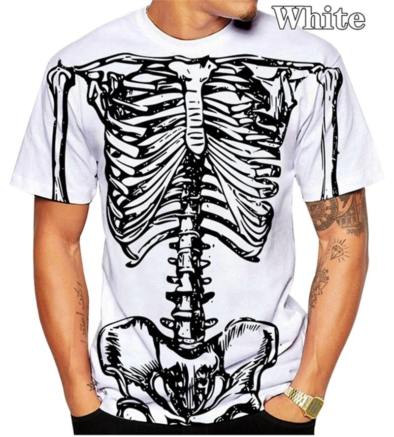 男性用スカルホラーTシャツ,スケルトン,パンク,レイオスボデ - Summer Rays Clothing のレビューと価格