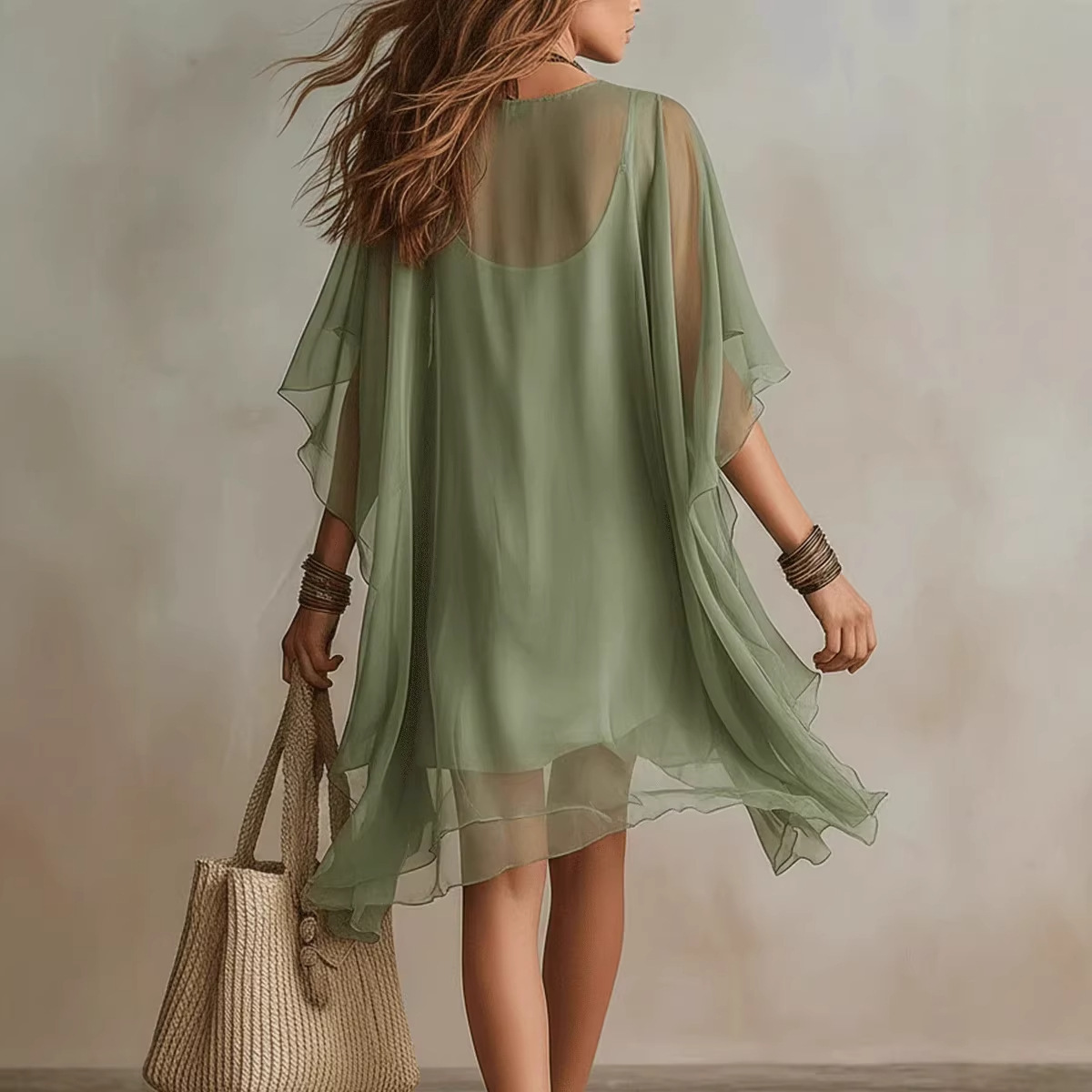 夏の新作レディースVネックシフォン2ピースドレスセット：ゆっ - Summer Vacation Clothing Women のレビューと価格